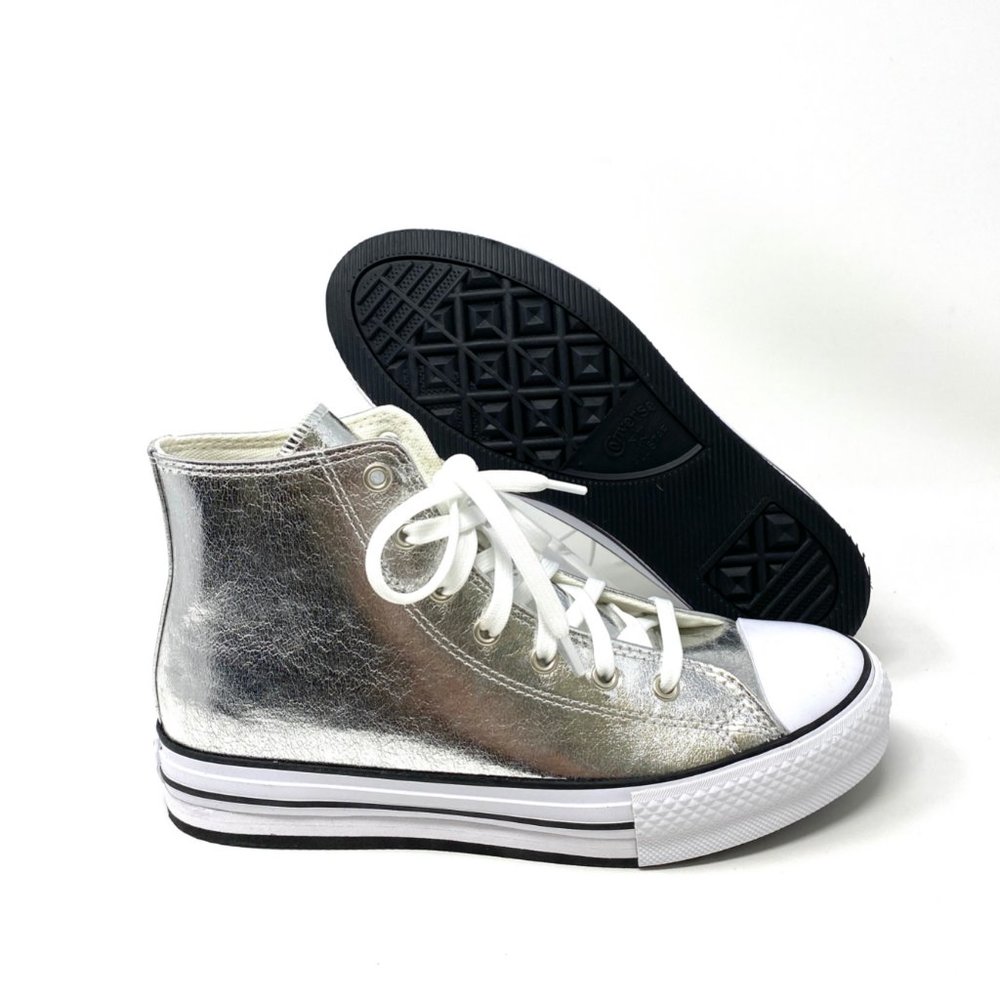 Converse CTAS Lift Synth Leather Silver Sneakers Women's Sizes 6 670547C - Picture 5 of 9